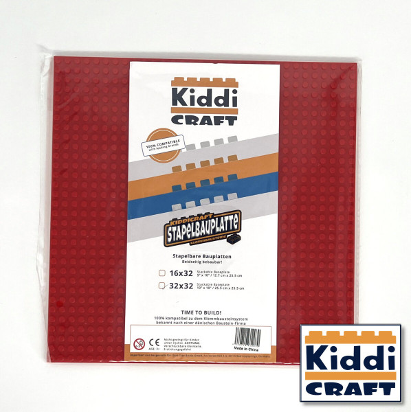 Kiddi CRAFT KC32RSA - Stackable Baseplate 32 x 32 Noppen (25,5 x 25,5cm) Rot