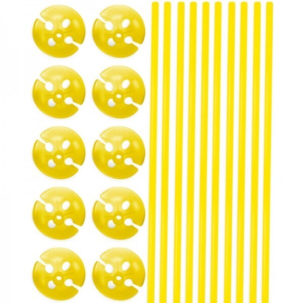 10 Ballonstäbe Gelb mit Halter