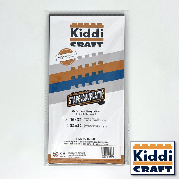 Kiddi CRAFT KC16DGSA - Stackable Baseplate 16 x 32 Noppen (12,7 x 25,5cm) Dunkelgrau