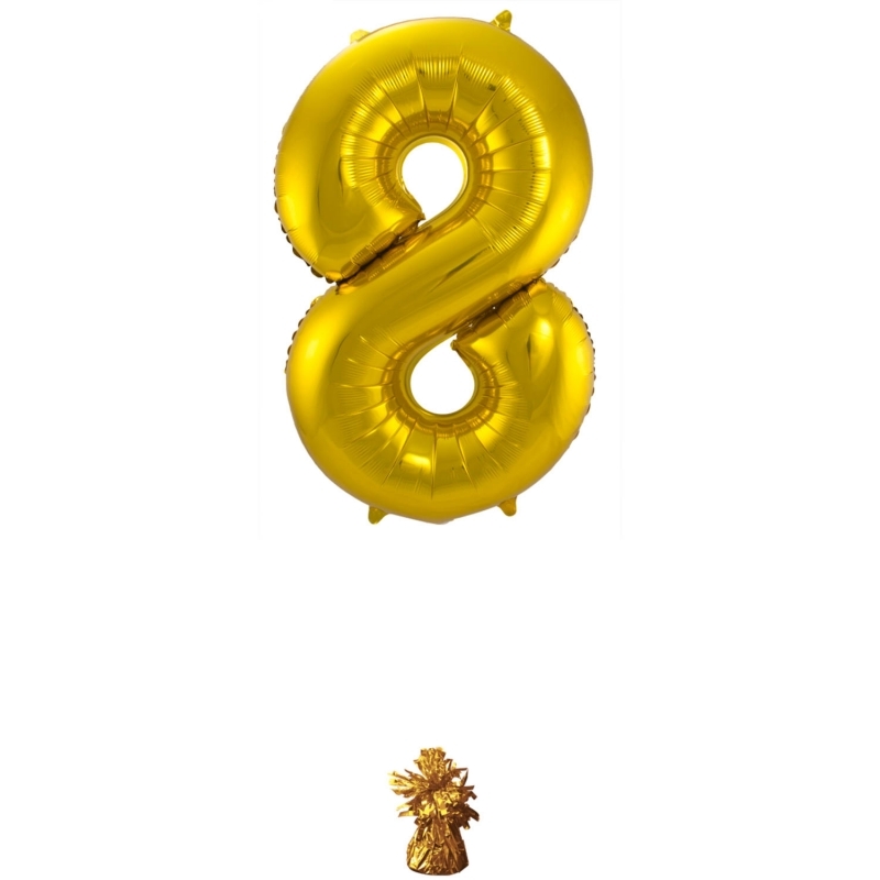 Folienballon Zahl 8 - 86 cm, gold - mit Helium