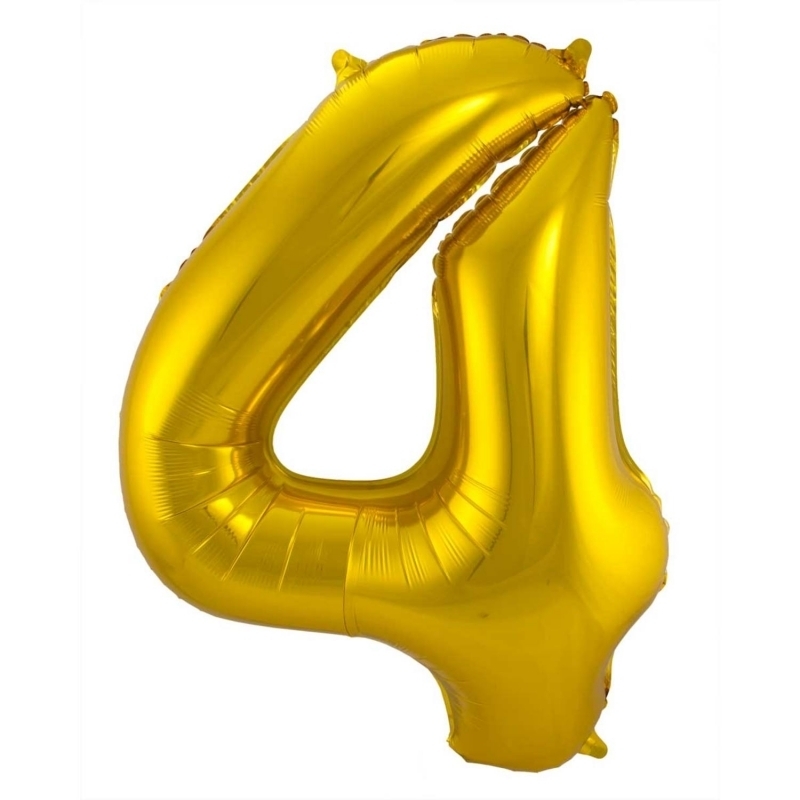 Folienballon Zahl 4 - 86 cm, gold - mit Helium