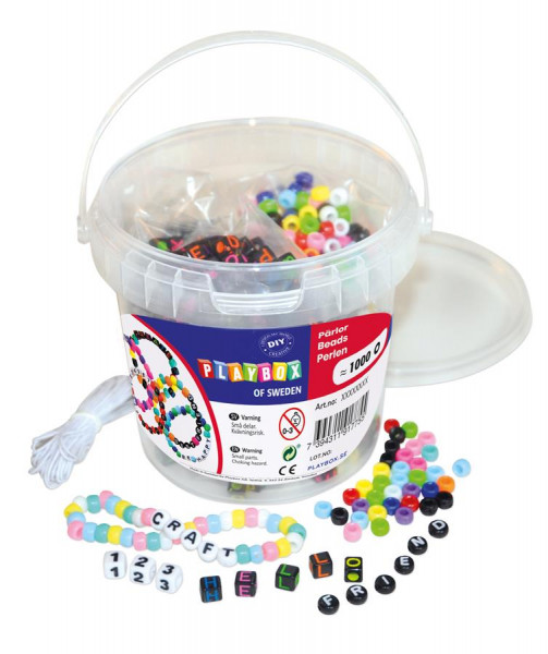 Playbox - Kunststoffperlen Buchstaben & Zahlen, 1000-teilig