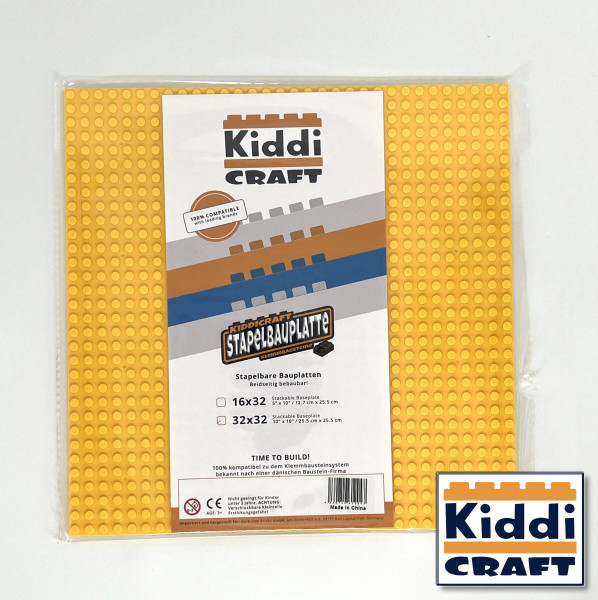 Kiddi CRAFT KC32GBSA - Stackable Baseplate 32 x 32 Noppen (25,5 x 25,5cm) Gelb