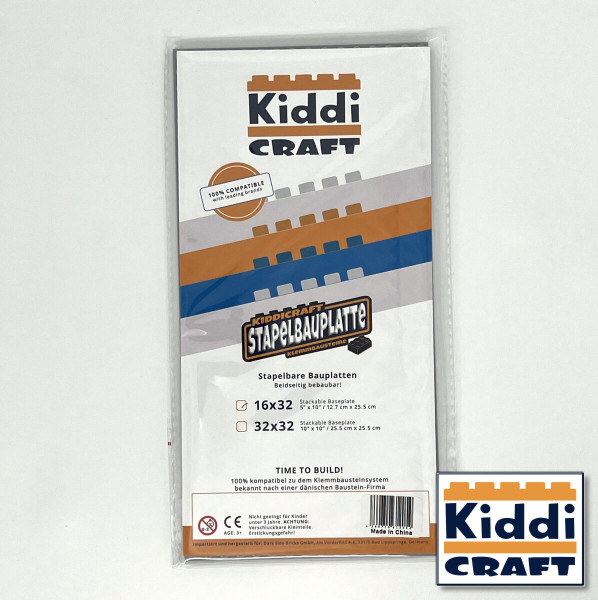 Kiddi CRAFT KC32GBSA - Stackable Baseplate 16 x 32 Noppen (12,7 x 25,5cm) Hellgrau