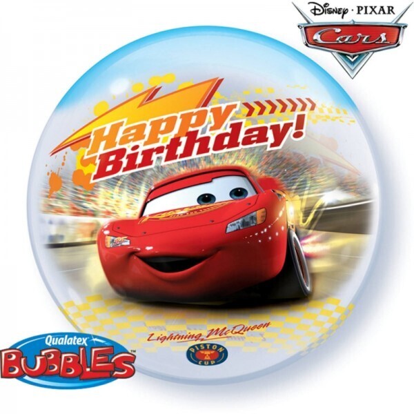 Cars Happy Birthday Bubble Ballon gefüllt mit Helium