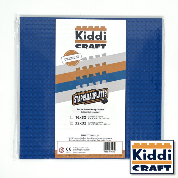 Kiddi CRAFT KC32BSA - Stackable Baseplate 32 x 32 Noppen (25,5 x 25,5cm) Blau