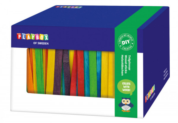 Playbox - Holzstäbchen farbig in Karton 1000 Stk.