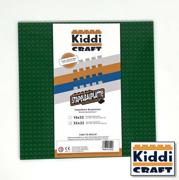 Kiddi CRAFT KC32GSA - Stackable Baseplate 32 x 32 Noppen (25,5 x 25,5cm) Grün
