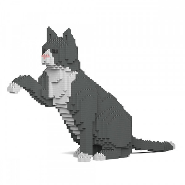 Jekca - sitzende Katze grau/weiss
