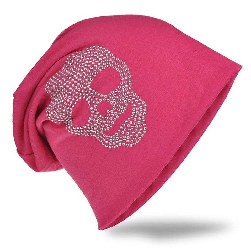 Beanie Mütze mit Totenkopf pink