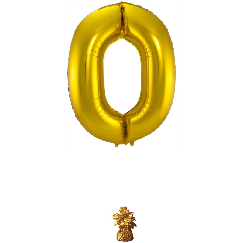 Folienballon Zahl 0 - 86 cm, gold - mit Helium