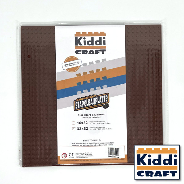 Kiddi CRAFT KC32BNSA - Stackable Baseplate 32 x 32 Noppen (25,5 x 25,5cm) Braun