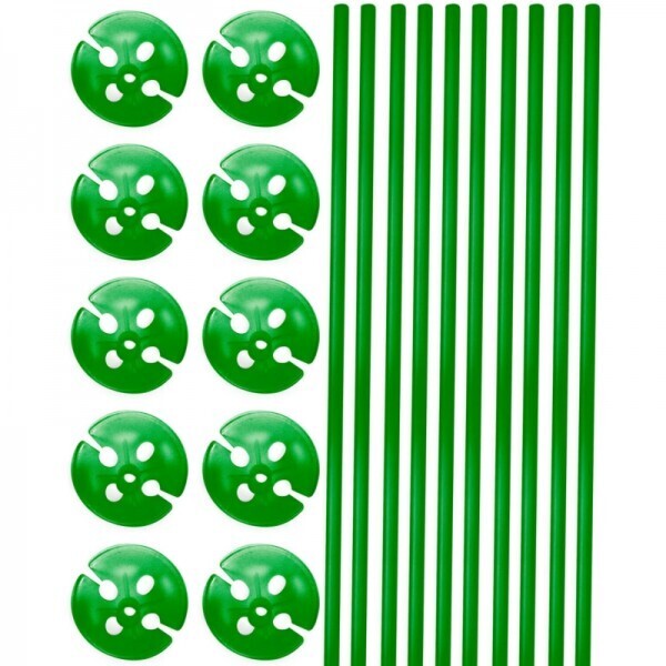 10 Ballonstäbe Grün mit Halter