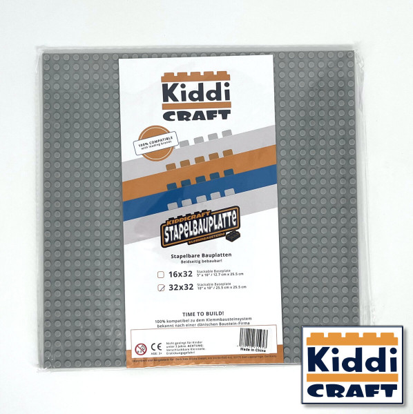 Kiddi CRAFT KC32LGSA - Stackable Baseplate 32 x 32 Noppen (25,5 x 25,5cm) Hellgrau
