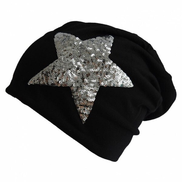Beanie Sternen Mütze mit glitzer Pailletten schwarz
