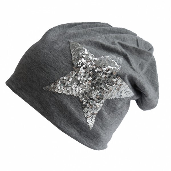 Beanie Sternen Mütze mit glitzer Pailletten grau